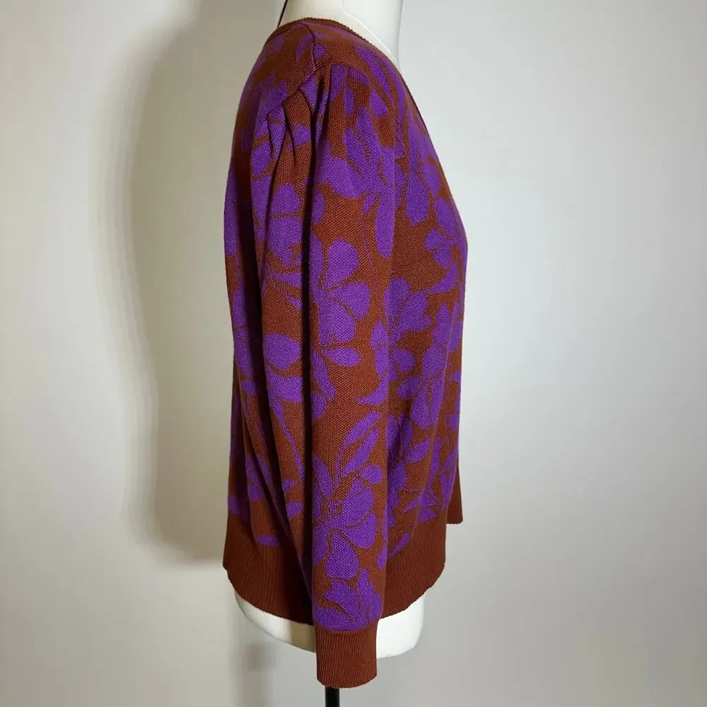 NWT Liz Claiborne Floral V-Neck Button Up Cardigan Sweater Womens Petite Sz PXL